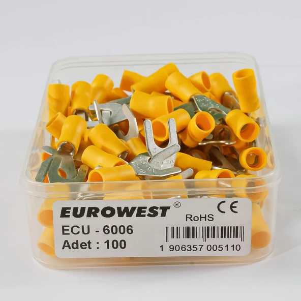 EUROWEST 6MM M6 Çatal Tip İzoleli Sarı Kablo Ucu ( 200 Adet )