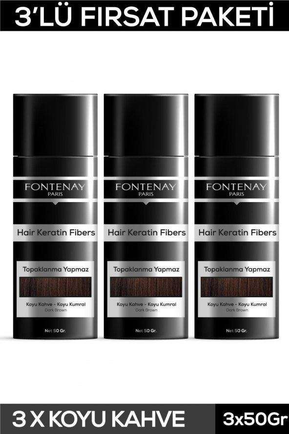 Fontenay Saç Dolgunlaştırıcı Keratin Fibers Koyu Kahve Topik Saç Tozu 50gr X3