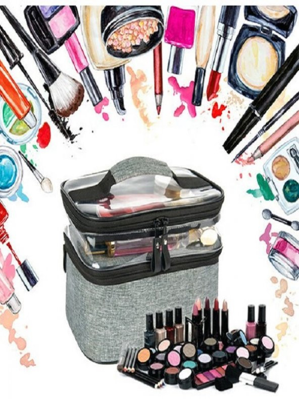 Makyaj Çantası Makyaj Bavulu Şeffaf Çanta Profesyonel Seyahat Seti Yeni Nesil