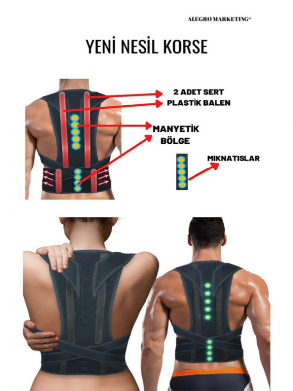 Kadın-Erkek Siyah Çift Balenli Manyetik Ortopedik Korse ürün görseli 1