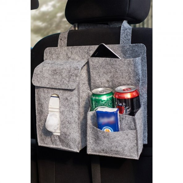 Araba Koltuk Arkası Keçe Organizer Çanta Bagaj Organizer Araç Içi Eşya Düzenleyici Gri ürün görseli 1