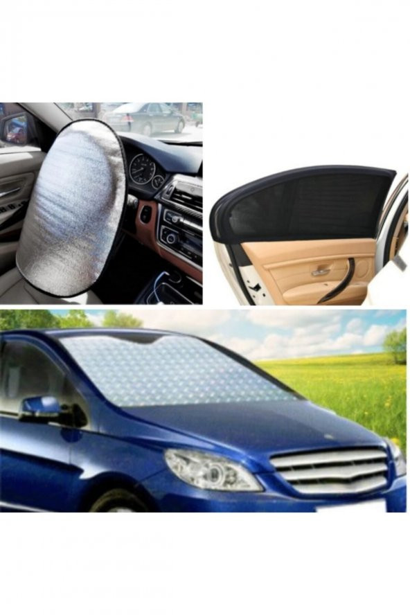 Araba 3 Ürün Güneşlik Perdesi Araç Direksiyon Güneş Koruyucu Örtüsü  Oto Yan Ön Cam ürün görseli 1