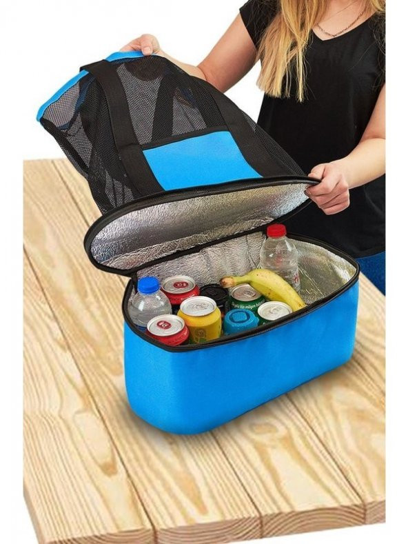 Sıcak Soğuk Tutuculu Termos Kamp Plaj Piknik Çantası Iki Bölmeli Omuz Askılı Seyahat Plaj Çantası ürün görseli 1