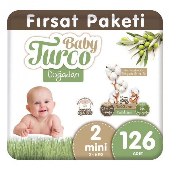 Baby Turco Doğadan 2 Numara Mini 126'lı Bebek Bezi