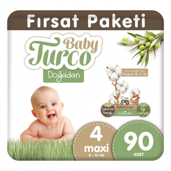 Baby Turco Doğadan Bebek Bezi 4 Numara 90 Adet