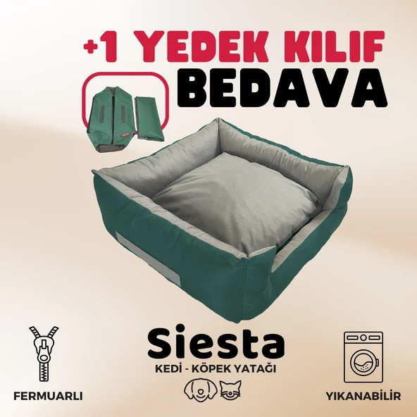 XPERMATE Siesta Kedi Yatağı ve Köpek Yatağı Tüy Tutmaz Kumaş,Su İtici Kumaş,Yedek Kılıflı 55x60x23 Turkuaz Yeşili