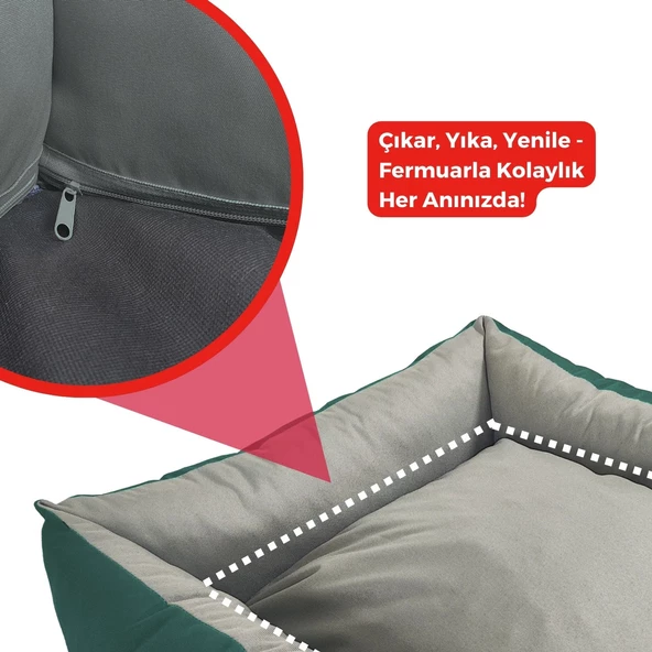 XPERMATE Siesta Kedi Yatağı ve Köpek Yatağı Tüy Tutmaz Kumaş,Su İtici Kumaş, 55x60x23 Turkuaz Yeşili