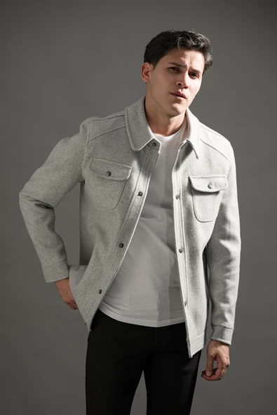 Regular Fit Yakalı Yan Ve Kapak Cepli Astarlı Çıt Çıt Kapamalı Kaşmir Erkek Mont - 7