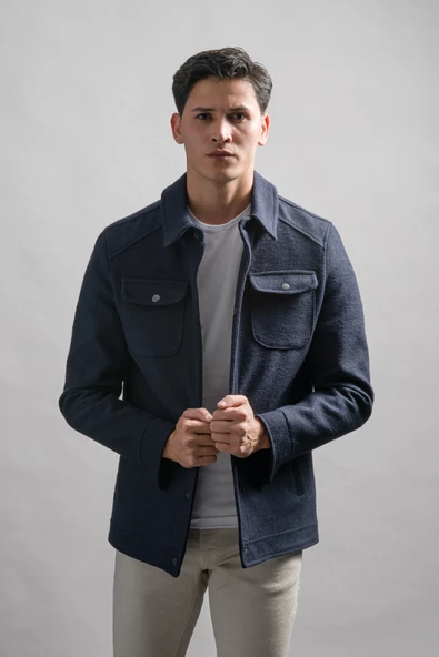 Regular Fit Yakalı Yan Ve Kapak Cepli Astarlı Çıt Çıt Kapamalı Kaşmir Erkek Mont - 4