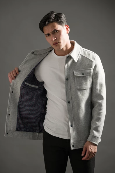 Regular Fit Yakalı Yan Ve Kapak Cepli Astarlı Çıt Çıt Kapamalı Kaşmir Erkek Mont - 10