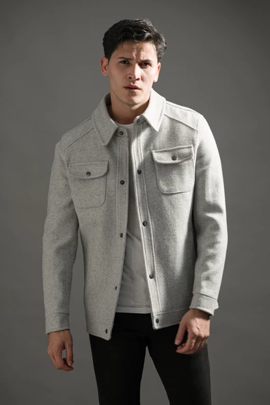 Regular Fit Yakalı Yan Ve Kapak Cepli Astarlı Çıt Çıt Kapamalı Kaşmir Erkek Mont - 8