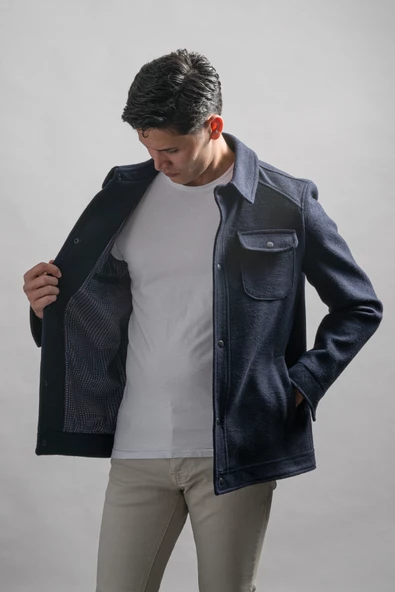 Regular Fit Yakalı Yan Ve Kapak Cepli Astarlı Çıt Çıt Kapamalı Kaşmir Erkek Mont - 3