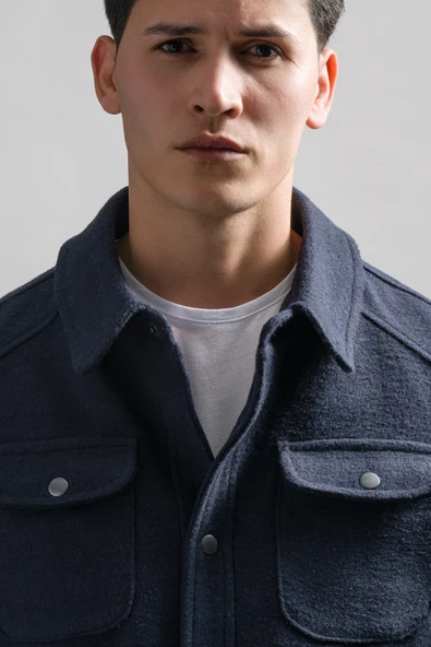 Regular Fit Yakalı Yan Ve Kapak Cepli Astarlı Çıt Çıt Kapamalı Kaşmir Erkek Mont - 6