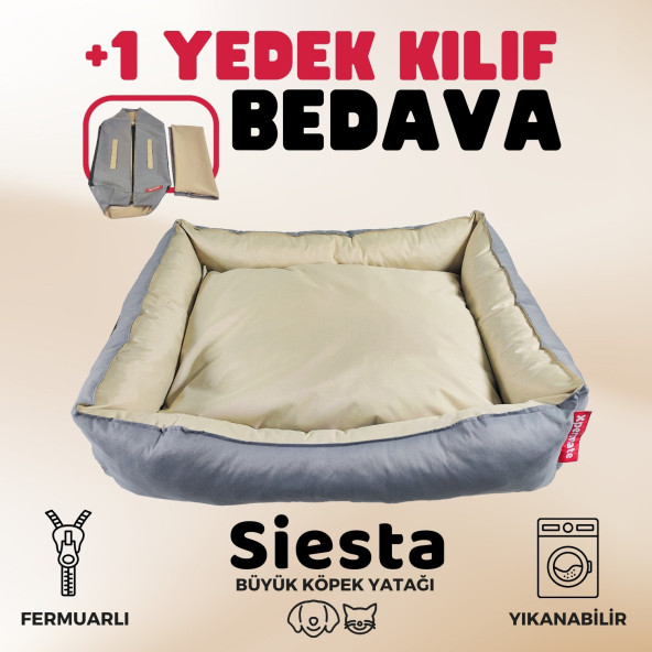 XPERMATE Siesta Kedi Yatağı Tüy Tutmaz Kumaş, Köpek Yatağı Su İtici Kumaş ,Yedek kılıflı Fermuarlı 80x100x28 Antrasit Bej