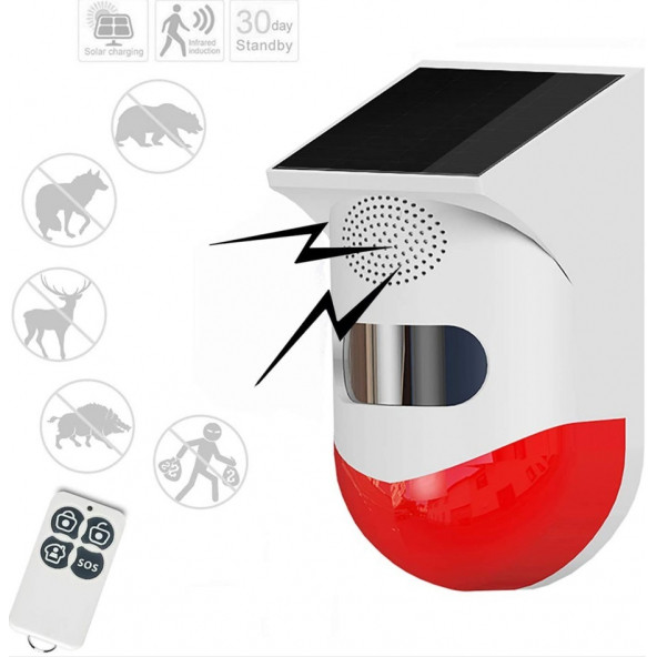 1291 Hareket Sensörlü Solar Alarm Kumandalı Hırsız Caydırıcı Alarm Sireni Güneş Enerjili 100 Db - 7