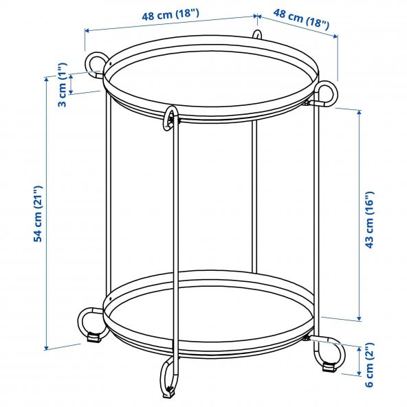 2 Katlı Tepsili Sehpa MeridyenDukkan 50x54 cm Siyah Renk Metal - 3