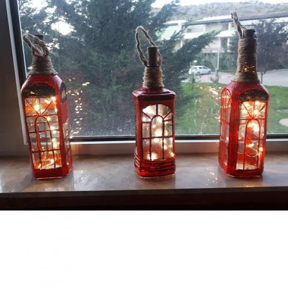 ledli aplik şişe ingliz kulubesi el yapımı - 5