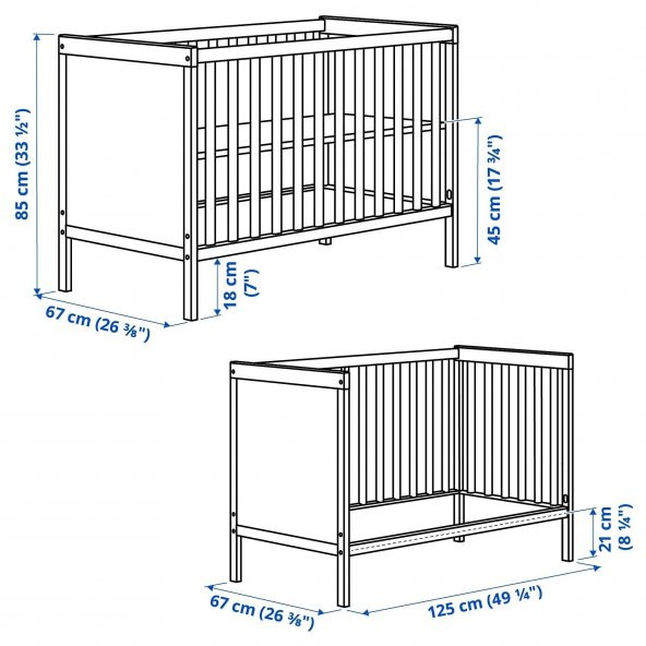 Bebek Karyolası Açık Gri Renk 60x120 cm Bebek Beşik - 4