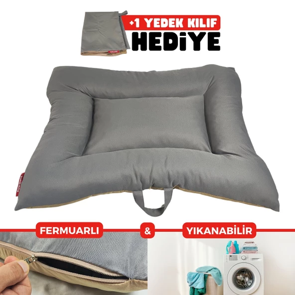 XPERMATE Comfort Köpek Minderi Yedek Kılıf Hediyeli Köpek Yatağı Kedi Yatağı Fermuarlı 70x90 Antrasit Bej