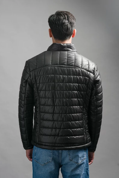 Slimfit Dik Yaka Yan Cepli Astarlı Fermuar Kapamalı Kapitone Erkek Mont - 10