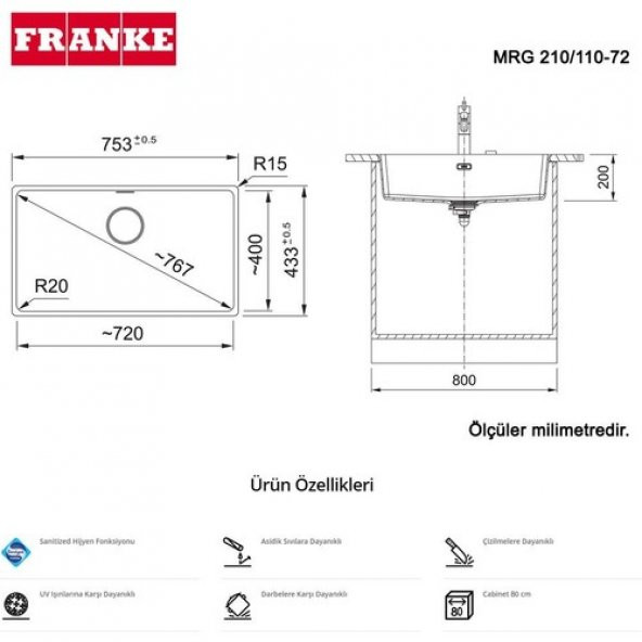 FRANKE MARİS MRG 210/110-72 STONE GREY GRANİT EVYE - 2