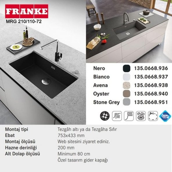 FRANKE MARİS MRG 210/110-72 STONE GREY GRANİT EVYE - 3
