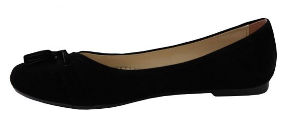 S.D.F 330 Siyah Süet Püsküllü Bayan Ayakkabı Babet - Resim 2