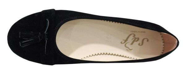 S.D.F 330 Siyah Süet Püsküllü Bayan Ayakkabı Babet - Resim 3