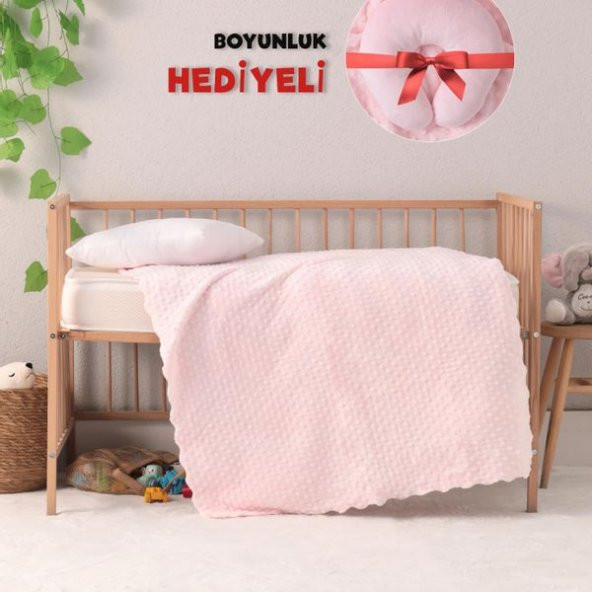 Tomurcuk Bebek Battaniyesi Boyunluk Hediyeli 90x110 - Pembe