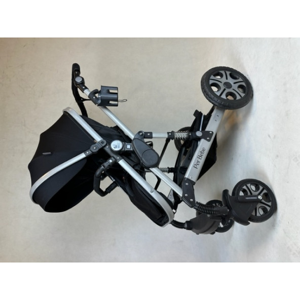 Perbebe Gümüş - Siyah Çift Yönlü Bebek Arabası Taşıma + Puset