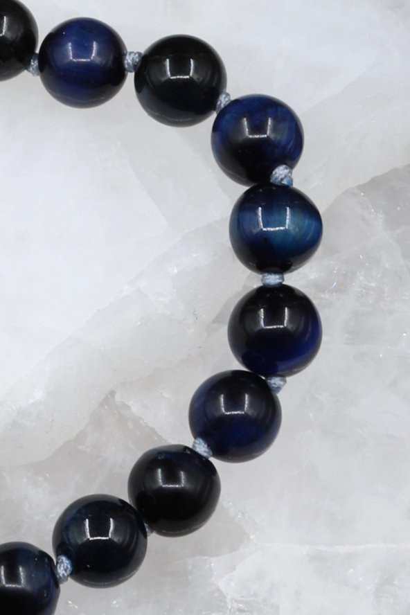 Lacivert Kaplan Gözü Doğal Taş Makrome Örme Bileklik - Resim 2