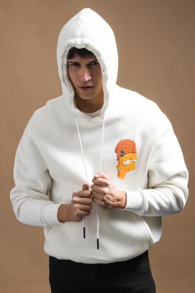 Regular Fit Kapşonlu 3 İplik Kalın İçi Polarlı Kangru Cepli Baskılı Erkek Sweatshirt - 3