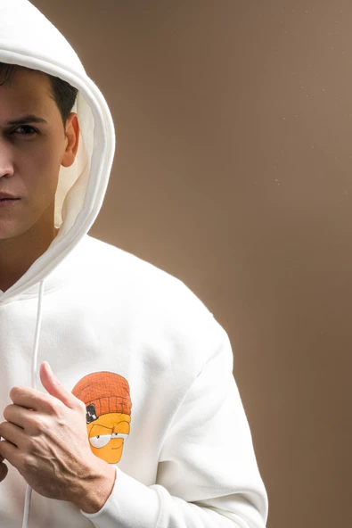 Regular Fit Kapşonlu 3 İplik Kalın İçi Polarlı Kangru Cepli Baskılı Erkek Sweatshirt - 4