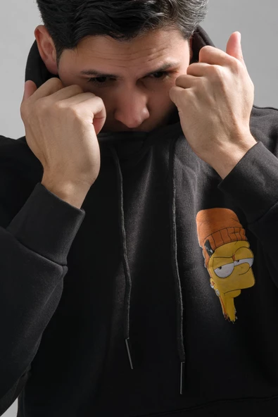 Regular Fit Kapşonlu 3 İplik Kalın İçi Polarlı Kangru Cepli Baskılı Erkek Sweatshirt - 9