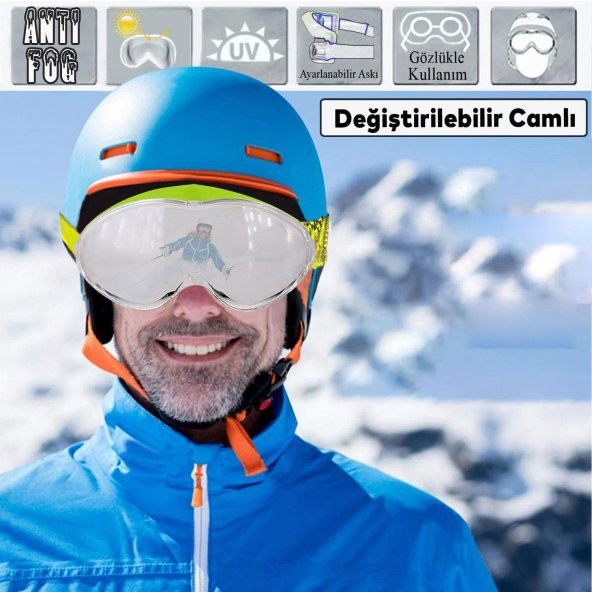 Kayak Gözlüğü Değiştirebilir Camlı Antifog Güneş Kar Koruyucu Gözlük Şeffaf Snowboard Glasses Gözlük - 6