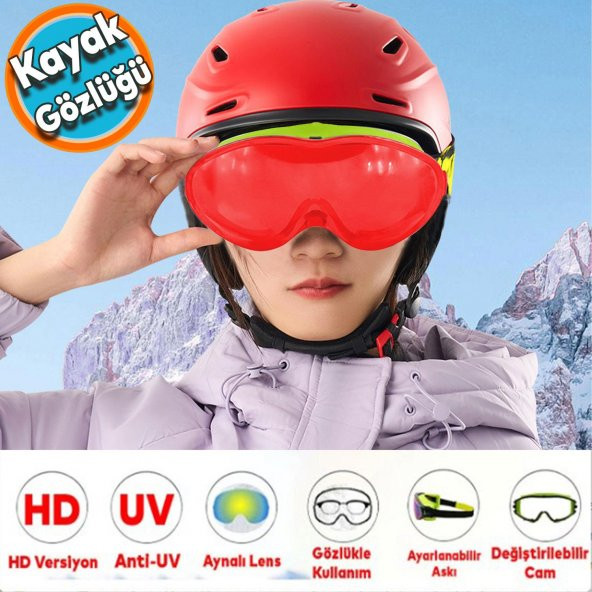 Kayak Gözlüğü Değiştirebilir Camlı Antifog Güneş Kar  Koruyucu Gözlük Kırmızı Snowboard Glasses Gözlük