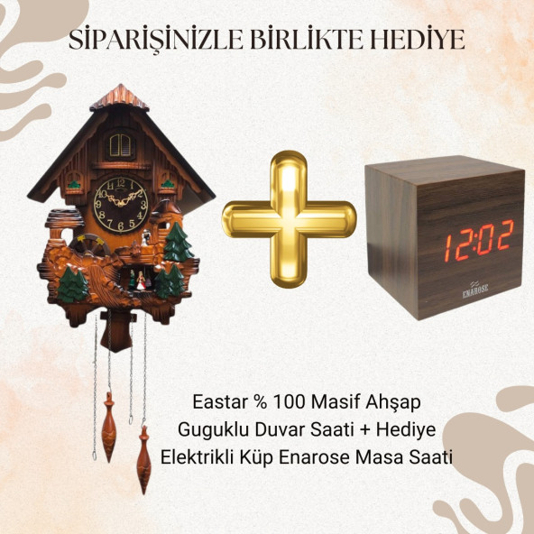 Eastar Ahşap Guguklu Balerin Duvar Saati Hediye Küp Masa Saati - 4