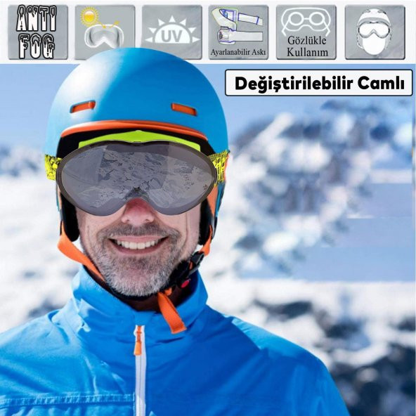 Kayak Gözlüğü Değiştirebilir Camlı Antifog Güneş Kar Koruyucu Gözlük Füme Snowboard Glasses Gözlük - 8