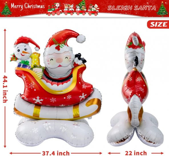 Ayaklı Kızak Noel Baba Folyo Balon 112x95 cm - 2