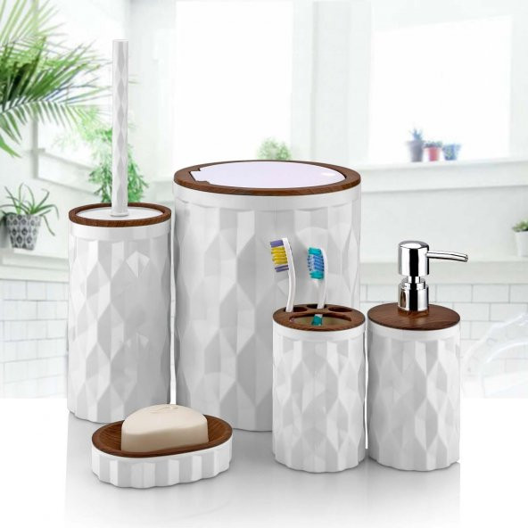 Altabi Banyo Seti Plastik Beyaz Renk 5 Parça