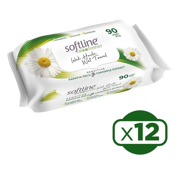 Softline Fresher Sensitive Papatya Özlü Islak Mendil 90lı 12 li