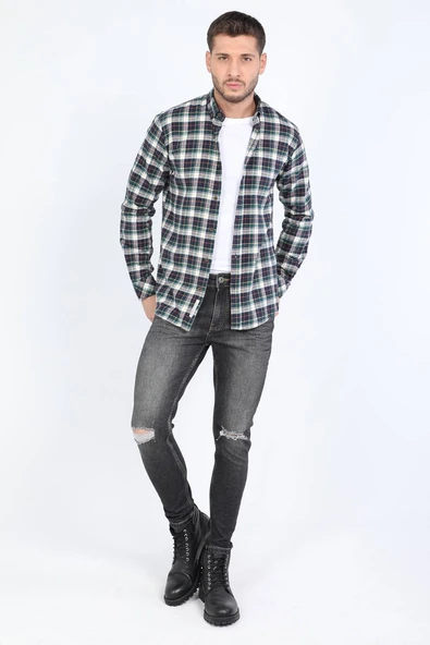 Siyah Yırtık Skinny Fit Erkek Jean Pantolon - 4
