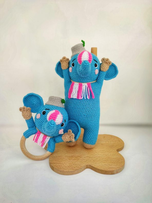 Mavi Fil Set Takımı Amigurumi Organik Oyuncak - 1
