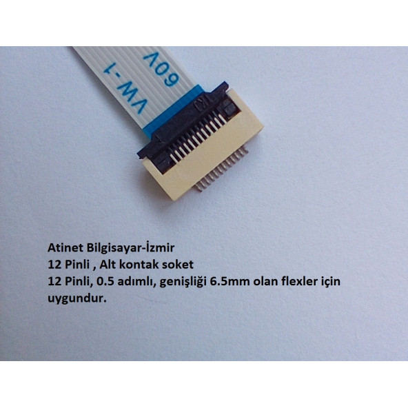 12 Pin 0.5 Adımlı Alt kontak Flex Soketi Flex Ffc Konnektörü 12-0.5-Alt - 2