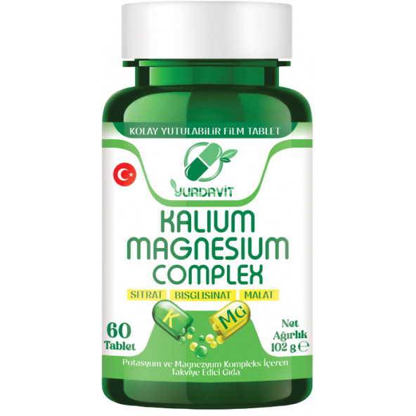 Yurdavit Potassium Magnesium Complex 60 Tablet Magnezyum Sitrate Malate Bisglycinate Kompleks