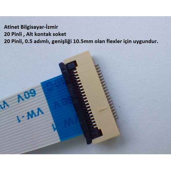 20 Pin 0.5 Adımlı Alt kontak Flex Soketi Flex Ffc Konnektörü 20-0.5-Alt - Resim 2
