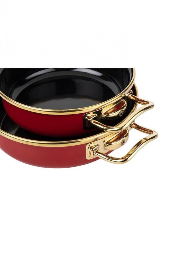 Tantitoni 2 Parça Kırmızı Gold Emaye Sahan Seti - 2