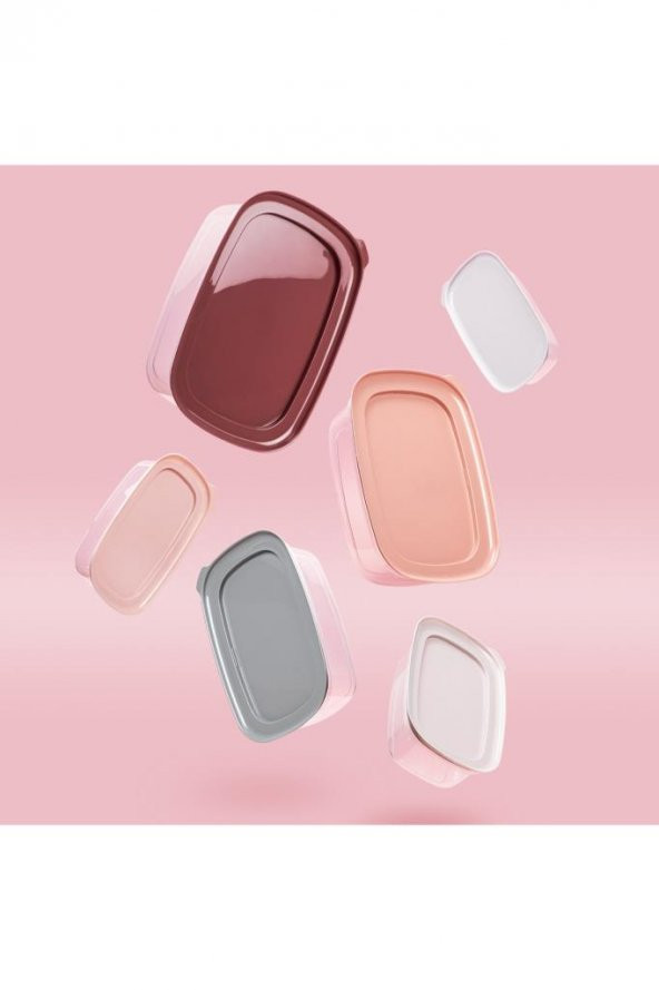 Tantitoni 6lı Pembe-gri Çok Renkli Plastik Saklama Kabı Seti - 3