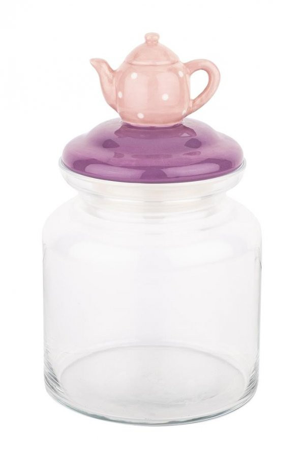 Tantitoni Pembe Çaydanlık Seramik Kapaklı Kavanoz 1085ml - 2