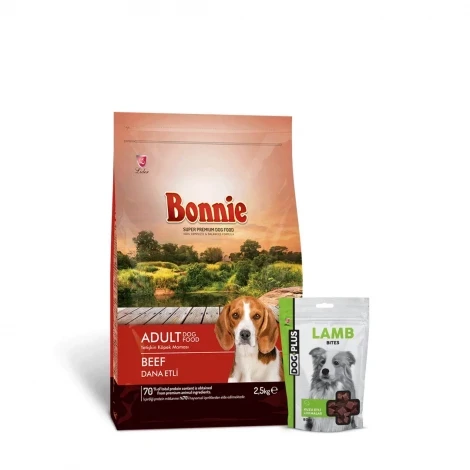 Bonnie Sığır Etli Yetişkin Köpek Maması 2,5 Kg + 1 Adet DogPlus Kuzu Etli Ödül Maması